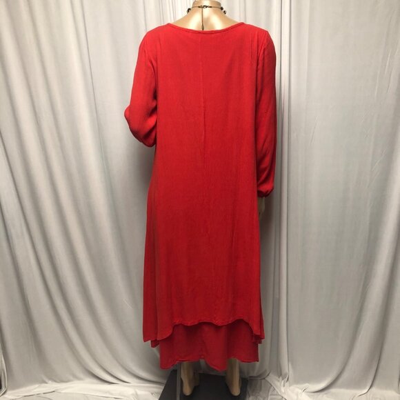 Zanzea Dress Womens Size 8 Red Layered Long Sleeve V Neck Boho Hippie Lagenlook - Picture 5 of 7